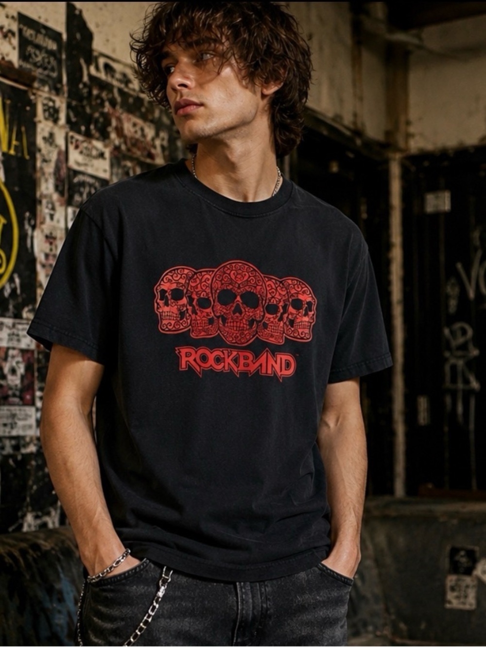 Rock Band 2009 Red Skull Graphic Tee Black 100% Cotton Y2K Gamer Shirt Sz Medium